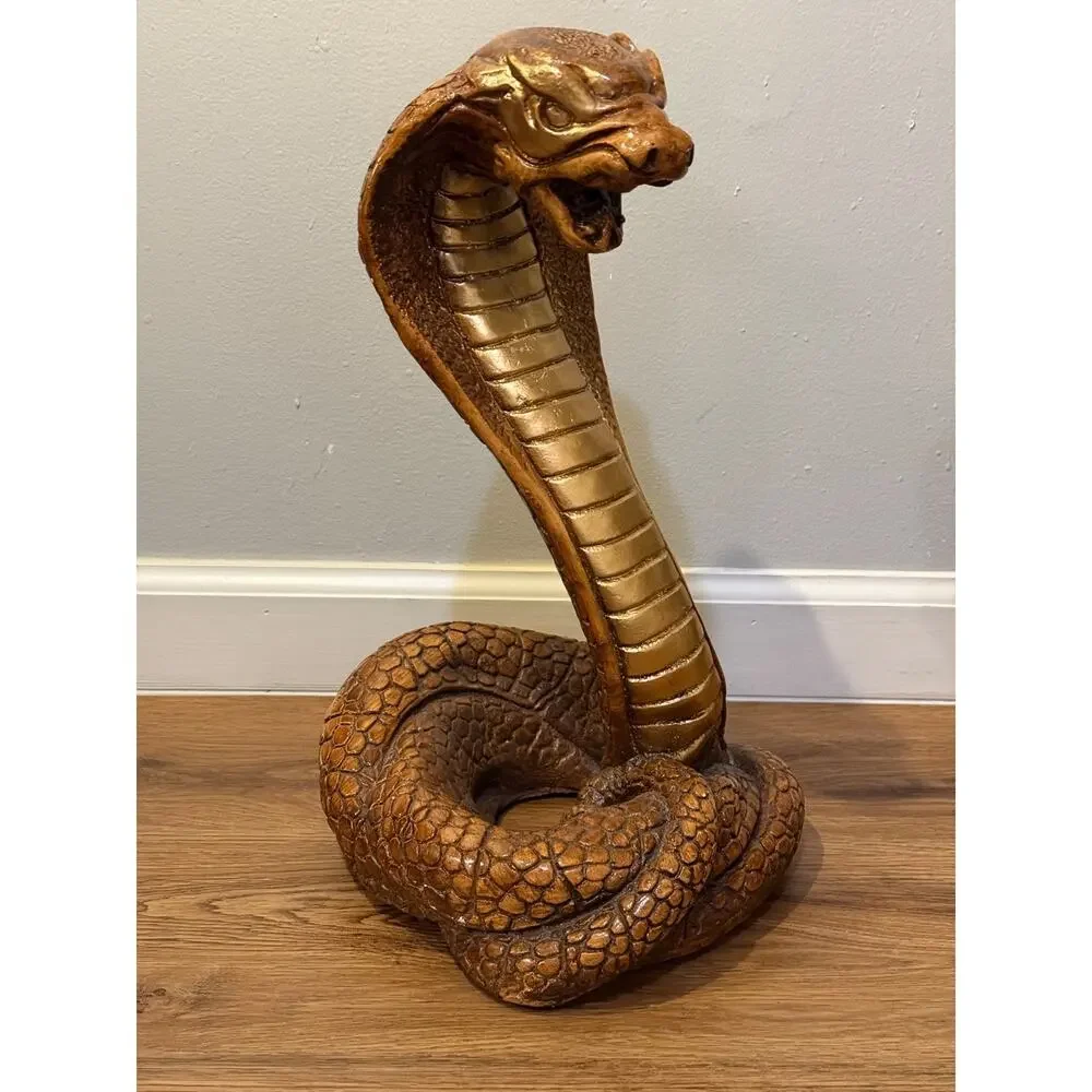 🐍 Vintage Chalkware Cobra Snake Statue 17” Large Brown Gold Figure Decor